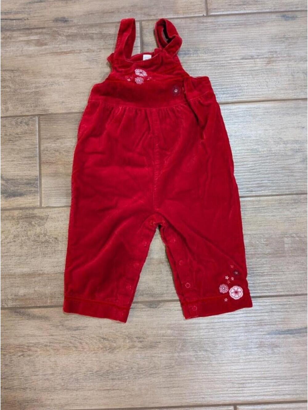 Vtg Carter Baby 24mth Red Velvet Overalls Embroidered